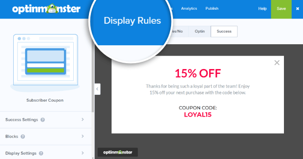 display rules for coupon popup