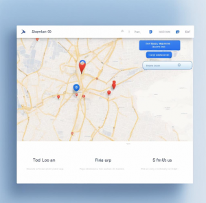 Изображение карты с указанием местоположения компании и кнопкой "Найти нас" на сайте.